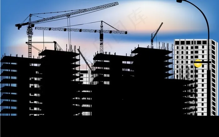 城市建筑工地剪影图片eps,ai矢量模版下载