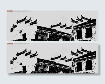 徽派建筑矢量剪影图片