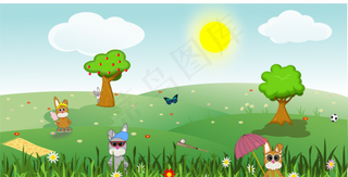 一个夏天的山风景矢量图像