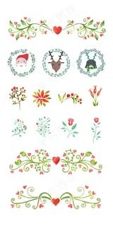 清新手绘圣诞节树叶花卉淘宝素材