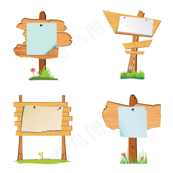 木板指示牌矢量素材-2