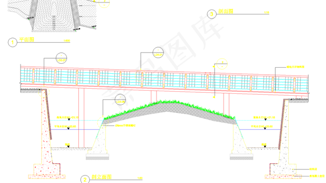 公园景观 步行桥剖立面大样图片
