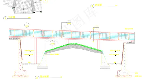 公园景观 步行桥剖立面大样图片