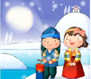 韩国冬日可爱插画女孩矢量图库01