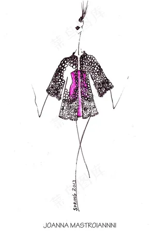 黑色点状连衣裙设计图