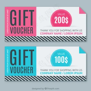 在粉红色和蓝色的颜色与条纹的优惠券