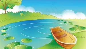 卡通湖水小船图片