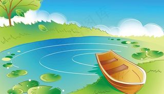 卡通湖水小船图片