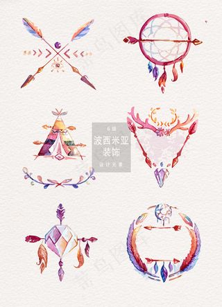 水彩唯美波西米亚风格装饰图案