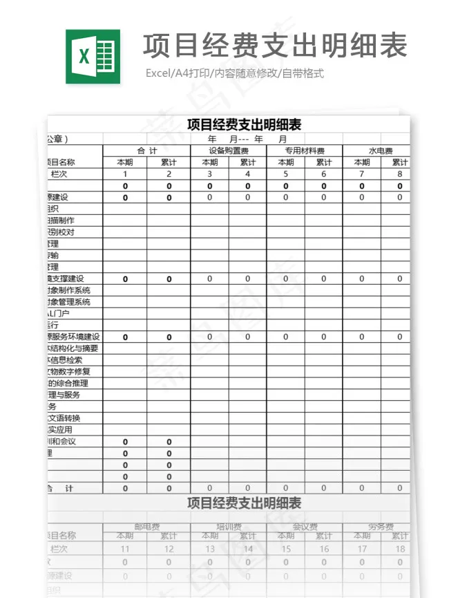 项目经费支出明细表格