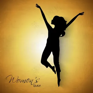 三八妇女节贺卡或海报以黄色背景的舞...