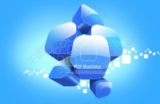 蓝色背景上的蓝色立体图形