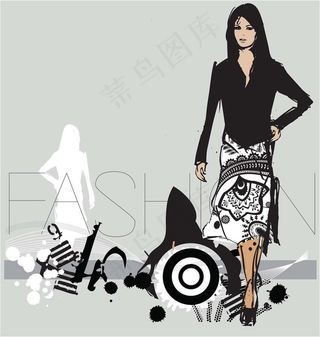 时尚美女时装秀矢量素材