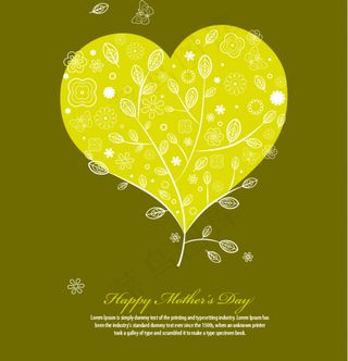 心形树矢量插图的母亲节贺卡模板