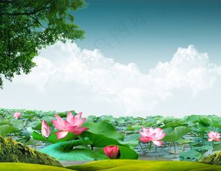 荷塘春色盛开荷花PSD分层图