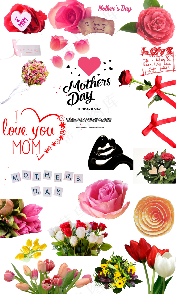 母亲节花朵文字PNG免抠素材