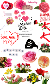 母亲节花朵文字PNG免抠素材