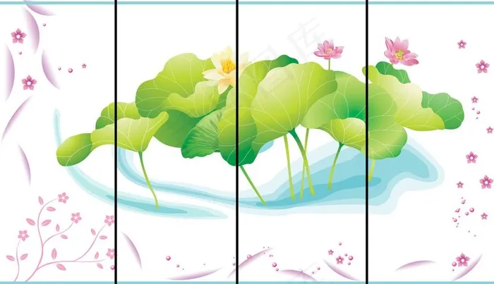 移门荷花图片psd模版下载