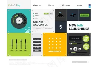 彩色音乐喇叭播放器网页psd模板