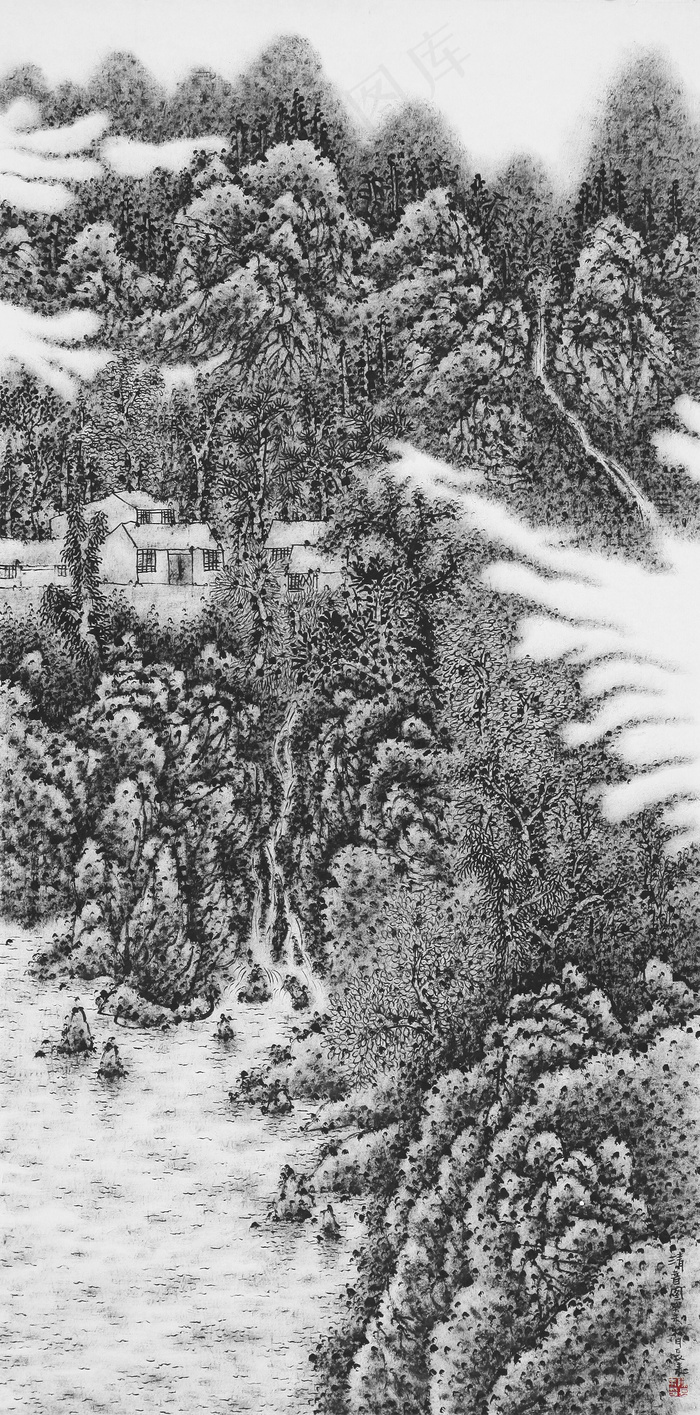 焦墨山水画图片