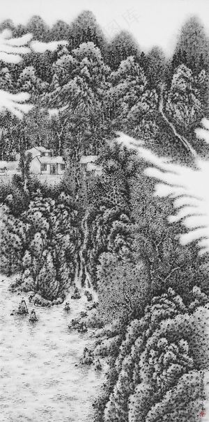 焦墨山水画图片