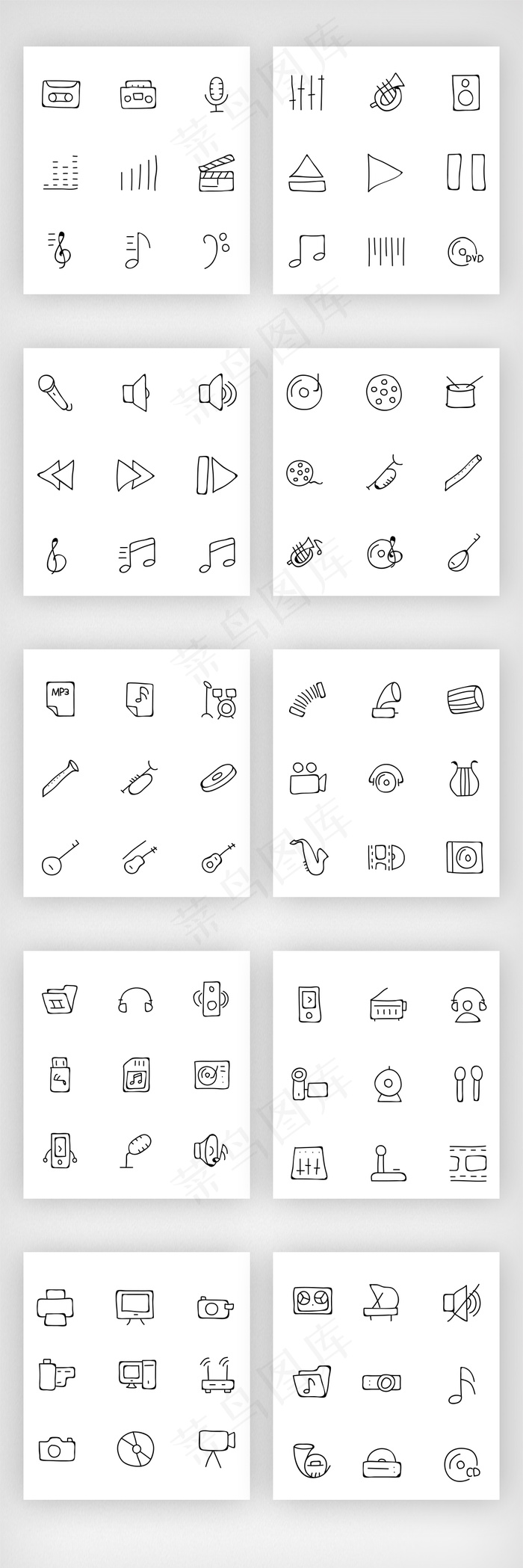 手绘线条icon音乐小图标ai矢量模版下载