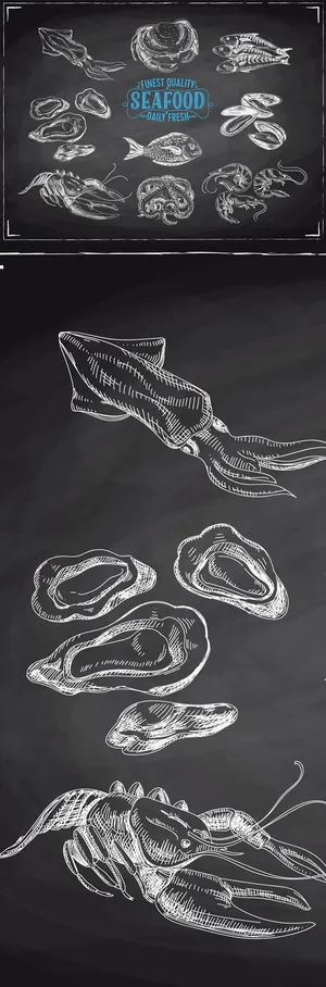 手绘海洋食物动物图案矢量素材