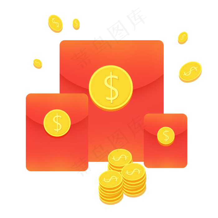 新年红色系矢量金融红包金币免抠