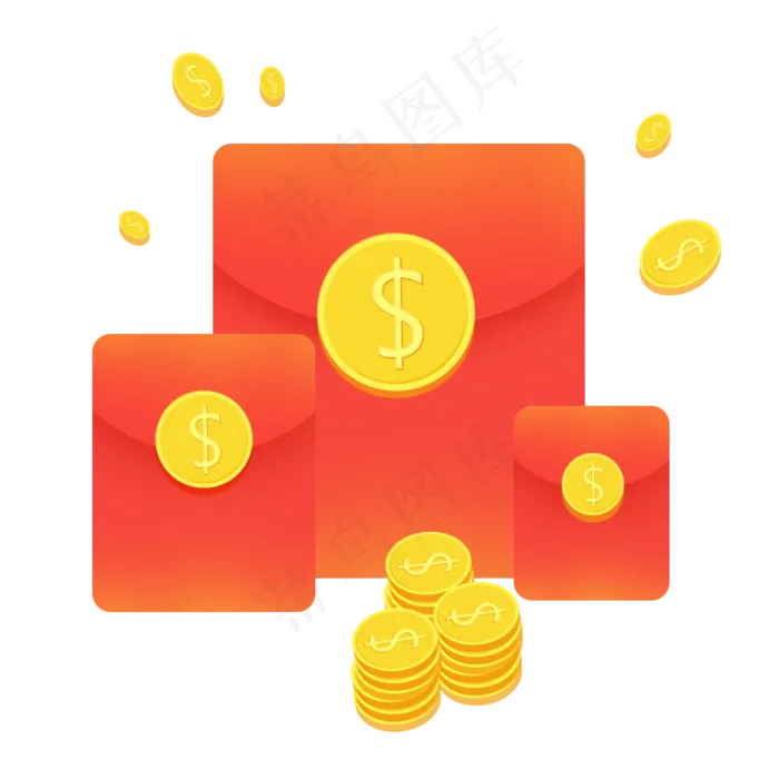 新年红色系矢量金融红包金币免抠