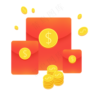 新年红色系矢量金融红包金币免抠
