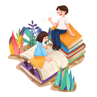 世界读书日之拿放大镜看书的女孩,免抠元素