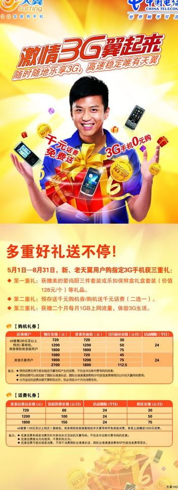 中国电信天翼3g翼起来展架图片(2268X5669(DPI:72))psd模版下载