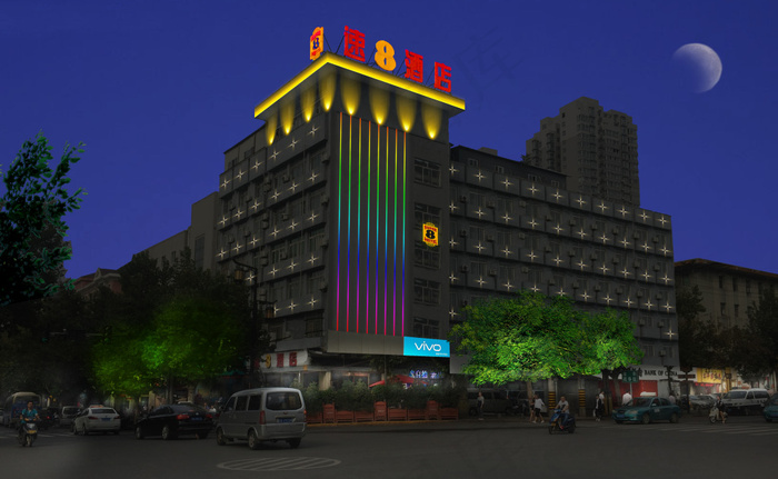 速8酒店夜景效果(3264X2013(DPI:72))psd模版下载