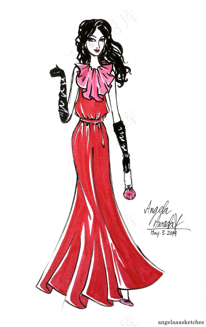 红色长裙设计图