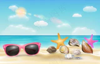 14EPS全套清新唯美夏天海边沙滩...