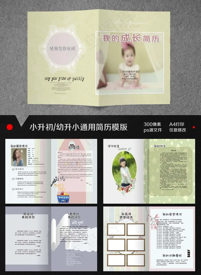 个性小升初简历(4961X3508(DPI:300))psd模版下载