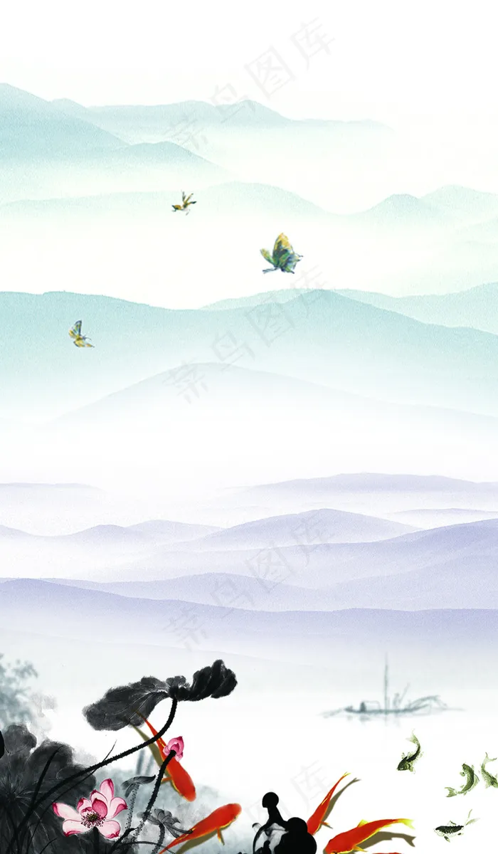 中国风古典水墨背景设计PSD素材(1984X3402(DPI:72))psd模版下载