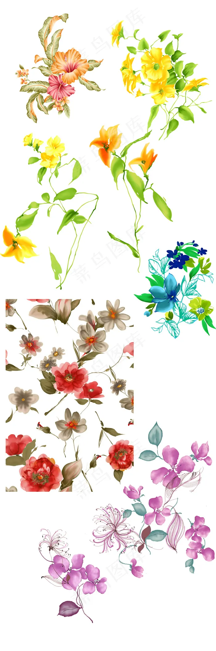 手绘花卉psd分层(5906X17737(DPI:300))psd模版下载
