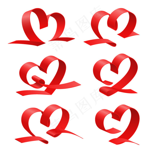 6款丝带爱心设计矢量素材