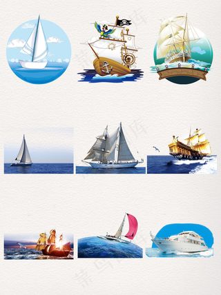 美丽的大海和船元素素材