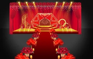 主题婚礼红金婚礼豪华婚礼舞台羽毛鲜花路引
