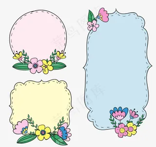 三个复古贴纸与花卉细节