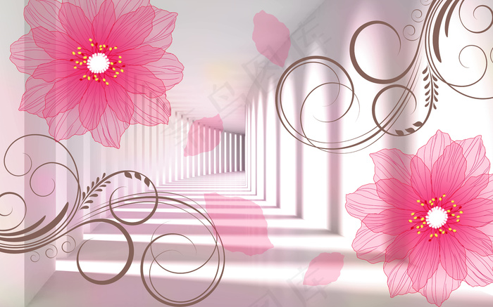 3D立体空间手绘花朵电视背景墙(9071X5669(DPI:72))psd模版下载