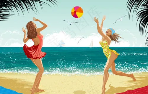 沙滩上的少女图片