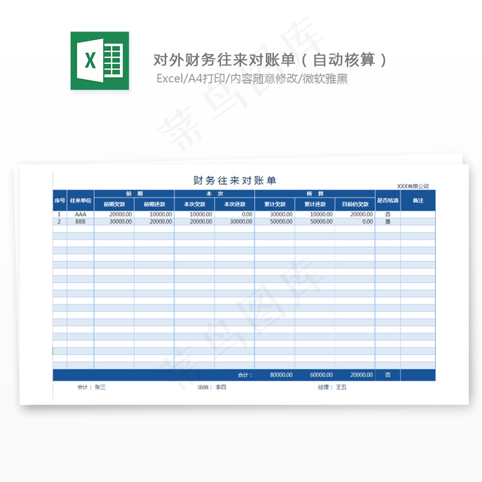 对外财务往来对账单（自动核算）