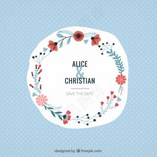 可爱的婚礼花花环在一个点缀的背景