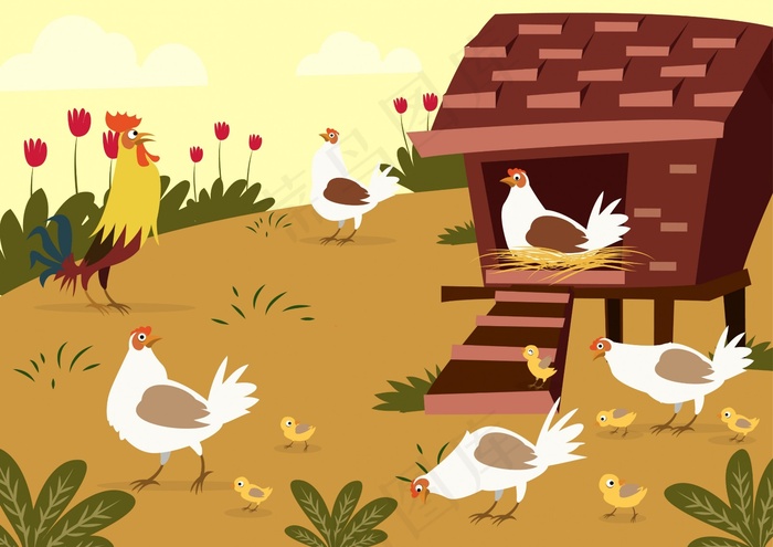 卡通鸡窝矢量图