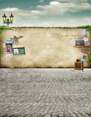 各种饰品装饰的墙影楼摄影背景图片