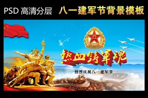 热血铸军魂八一建军节背景图