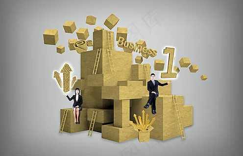 商务团队与楼梯